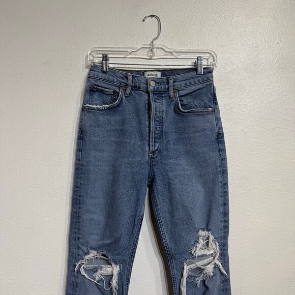 AGOLDE Blue Riley Distressed Cropped Straight Leg Jeans Sz 26 - Picture 3 of 13